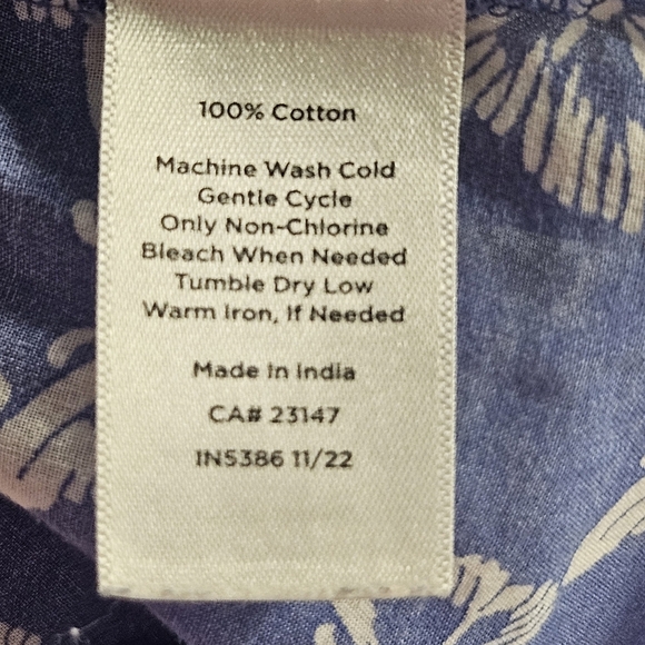 TALBOTS Petite Butterfly Print Cotton Tunic Blouse Shirt Size Small Blue White - Picture 8 of 12